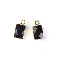 Pendentif et breloque rectangulaire à facettes naturelles, petits pendentifs en pierre noire pour colliers, fabrication de bijoux