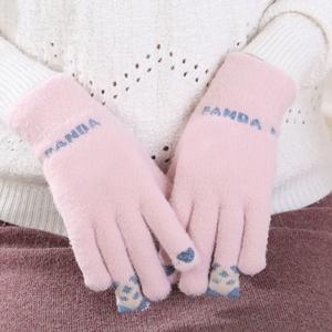 Autumn Winter Warm Nylon Imitation Mink Hair Elastic Knitted Full Finger Wrist Length Touchscreen Cute Cartoon <strong>Panda</strong> <strong>Gloves</strong> - Product Image 5
