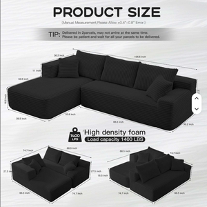 Modern Ribbed Compression <b>Sofa</b> L Shape Sectional Couch Fabric Upholstered Modular Lounge <b>Set</b> for Living Room - Product Image 5