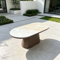 Table de salle à manger en marbre d'extérieur avec base en aluminium, robuste et résistante aux intempéries, table basse pour patio, terrasse, restaurant