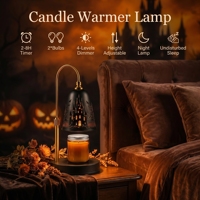 Lampe chauffe-bougie à découpe motif château hanté, avec minuterie automatique 2/4/8H et 4 niveaux de luminosité réglables, pour la décoration d'automne et d'Halloween à la maison