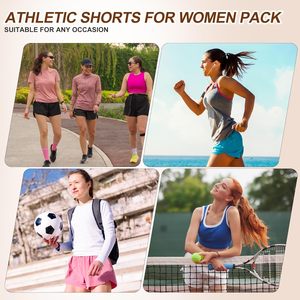 Baleenz Women's Athletic Shorts With Zipper Pockets Elastic Waist Quick Dry Workout Gym <b>Running</b> Shorts 5 Pack - Product Image 5