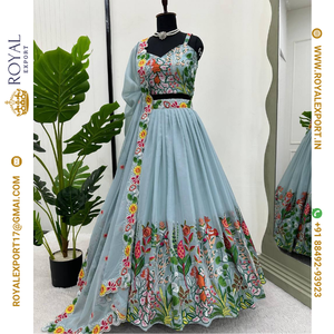 Nouvelle collection de lehenga choli en tissu organza tabby pour les fêtes, avec broderie au fil - Product Image 6