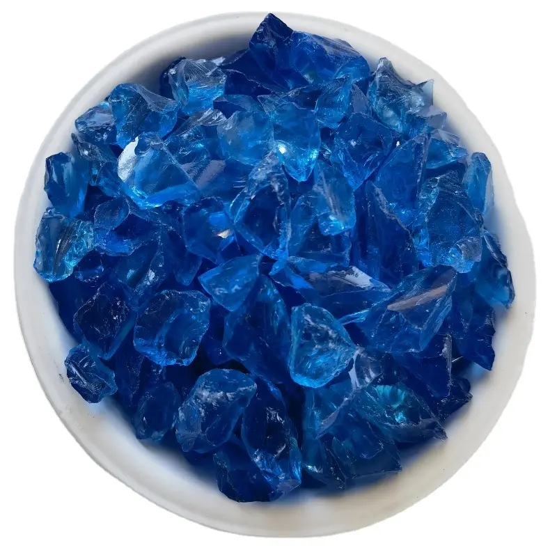 Wholesale clear irregular crushed glass chips sky blue slag glass terrazzo rock for sale