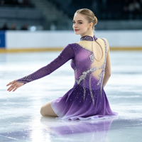 Robe de patinage artistique dégradé violet, col montant, manches longues, jupe à strass scintillants pour enfants et adultes, compétition et performance