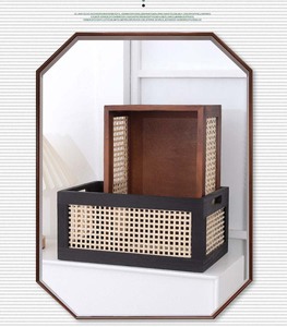 <span class=keywords><strong>Panier</strong></span> de <span class=keywords><strong>rangement</strong></span> en bois avec poignées de sangle de canne en rotin <span class=keywords><strong>panier</strong></span> de <span class=keywords><strong>bureau</strong></span> de <span class=keywords><strong>bureau</strong></span> de livre - Product Image 4