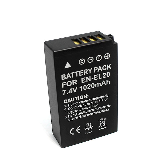 1020mAh EN-EL20 ENEL20 Rechargeable Camera Battery for Coolpix A, AW1, J1, J2, J3, S1, V1, V2, V3 EN EL20