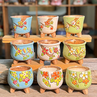 Pot Bunga Kecil Bernapas Gaya Korea Vintage, Ukuran Jempol, Tiga Bagian, Bentuk Unik, Lapisan Kiln-change yang Dilukis Tangan