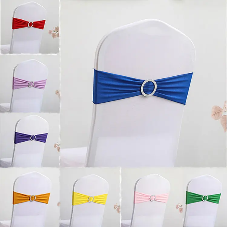 New Arrival Hotel Chair Back Decoration With Buckle Elastic Strap Multi-color Bow Chair Sashes Wedding Decorative
