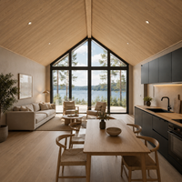 Villa préfabriquée moderne en acier léger avec toit à pignon nordique et verrière panoramique pour projets hôteliers et résidentiels