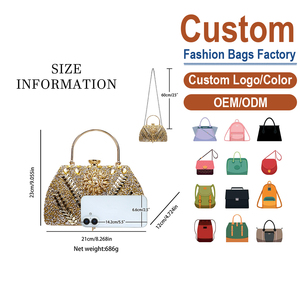 Sac de soirée élégant orné de perles de cristal et de fleurs, avec poignée dorée, pochette de fête scintillante - Product Image 2