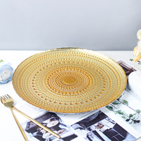 StarLuckINT Assiette de présentation ronde en verre à motif pois dorés 33 cm, décorative, pour service de dîner, mariage, fête, banquet