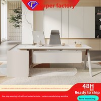Bureau de direction moderne en bois simple pour une personne avec tiroirs et armoire de rangement, ensemble chaise et bureau pour cadre supérieur de bureau commercial