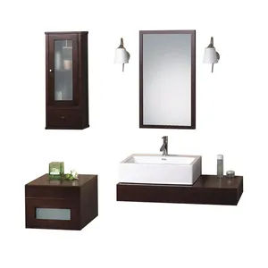 Gabinetes de tocador de baño de montaje en pared de diseño de estilo retro simple, gabinetes de baño de espejo de fregadero individual de Panel de madera