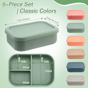 Microwave Oven Safe BPA Free 2 <b>Compartment</b> Large Rectangle Silicone Bento <b>Lunch</b> <b>Box</b> Heatable for Kids - Product Image 2