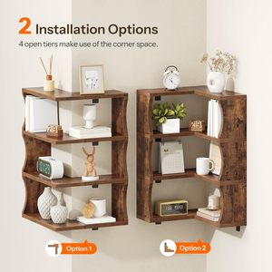 Estante de esquina de madera SENYU de 3 niveles, organizador de almacenamiento flotante con protectores laterales curvos para baño o sala de estar - Product Image 4