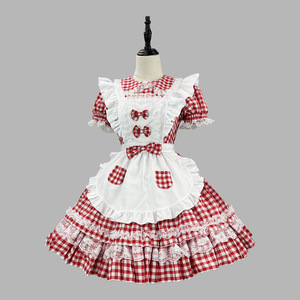 Sweetheart Maid Outfit Red Plaid Lace Cosplay Costume Anime Lolita Dress Spring 2025 - Product Image 1