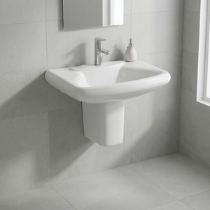 Lavabo demi-pied en céramique au design européen moderne, facile à nettoyer, pour hôpital - Product Image 1