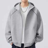 Sweat à capuche zippé intégral vierge pour homme, en tissu doux et épais, avec impression sérigraphiée, double couture et épaules tombantes, pour la vente en gros