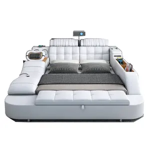 आधुनिक राजा आकार बेडरूम सेट के साथ प्रोजेक्टर के साथ Multifunctional मालिश इलेक्ट्रिक सौंदर्य बिस्तर चमड़े बेड भंडारण के लिए बिक्री