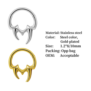 Mode Edelstahl Vergoldeter Piercing Schmuck Fang Hoop Noserings Nickel Free Unisex - Product Image 3
