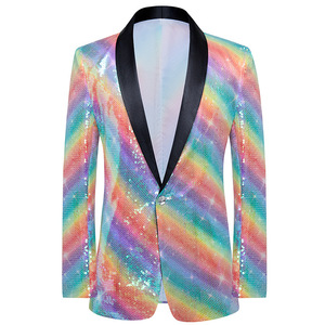 Chaqueta con lentejuelas de arcoíris para hombre, Chaqueta de traje con purpurina colorida para hombre, chaqueta de escenario para fiesta de graduación - Product Image 2