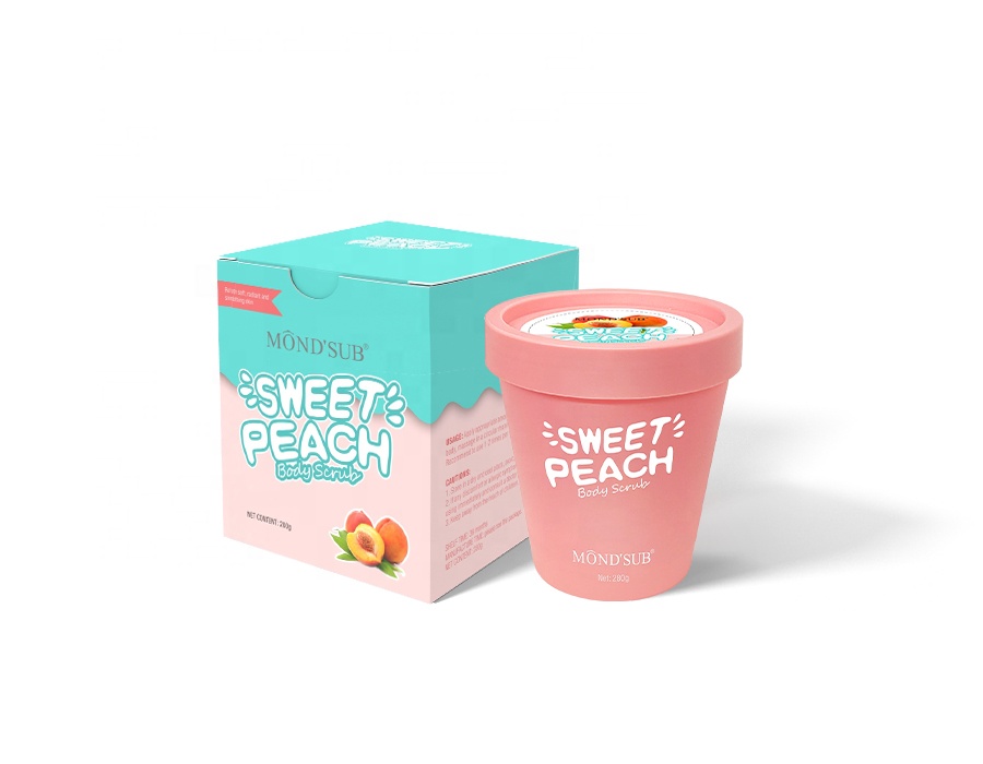 Органическое Отбеливающее средство для ухода за кожей, логотип персика, прозрачные фрукты, оптовая продажа, индивидуальная этикетка, органическая соль, скраб для тела