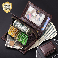 Dompet Akordion Kulit Asli Pria SCHLATUM Vintage dengan RFID, 21 Slot Kartu, Resleting Pendek, dan Logo Batu