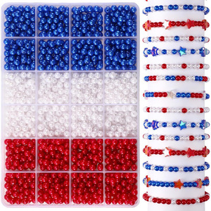Diy Independence Day Necklace And <b>Bracelet</b> Set 1200 6mm <b>Red</b> White Blue Pearls For <b>Bracelet</b> Making Plastic Resin Round Shape - Product Image 1