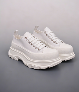 Chaussures de marche décontractées de luxe en toile noire et blanche à plateforme, à lacets, avec semelle épaisse, pour hommes et femmes, idéales au quotidien - Product Image 2