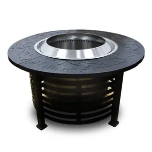 New Design Cylindric Outdoor Patio Courtyard Bonfire Metal Wood Burning Smokeless Fire Pit Table With Poker