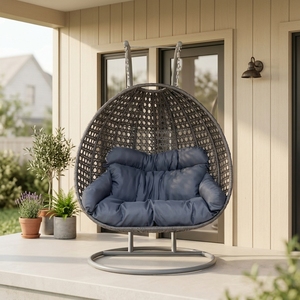Sillón Colgante Doble Tipo <span class=keywords><strong>Huevo</strong></span> de Lujo para 2 Personas, con Soporte de Acero Reforzado, Muebles de Mimbre para Patio y Jardín - Product Image 1