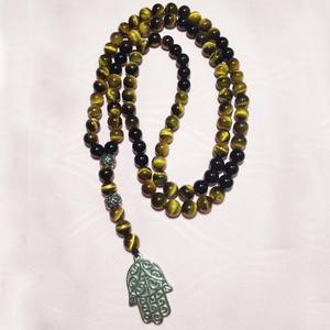 Venta caliente cuentas de piedra natural piedras de ojo de tigre collar hecho a mano nudos hombres collares con cuentas joyería - Product Image 1