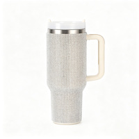 Gobelet à café isotherme en acier inoxydable à double paroi de 40 oz avec poignée, couleur dégradée et strass