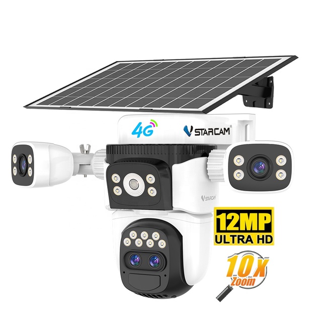 BG621ZS IP66 Waterproof 12MP 10x Zoom Quad Lens 4G Solar Camera AI Human Detection 24H Wireless 24H Night Vision Built-in Mic