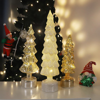 Ensemble décoratif de sapin de Noël miniature rotatif en verre soufflé à la main, pré-éclairé, style vintage moderne, pour table