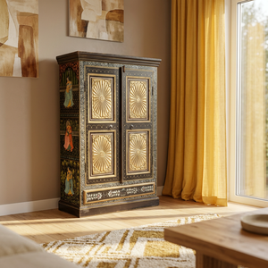 Armoires de chambre à coucher en bois massif peintes à la main, style vintage, sculptées à la main, meubles de rangement pour salon, bureau, hôtel. - Product Image 1