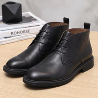 Bottines décontractées pour hommes pour hommes rétro vache en cuir véritable plate-forme épaisse marche moto botte chaussures habillées élégant Preppy