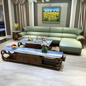 Muebles de Sala de Estar Estilo Chino Moderno, Lujo Ligero Nórdico, Madera Maciza, Esquinero, Cuero Simple, Estilo Chino Imperial - Product Image 4