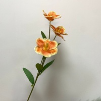 LO-1293 Lot de 3 tulipes en soie orange pastel à fleurs ouvertes pour décoration florale douce de mariage, hôtel, buffet et intérieur d'appartement