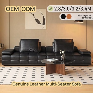 Divano Multoposto di Lusso in Vera Pelle di Vacchetta Gialla di Alta Qualità, Stile Minimalista Italiano, Design Lineare Nero - Product Image 1