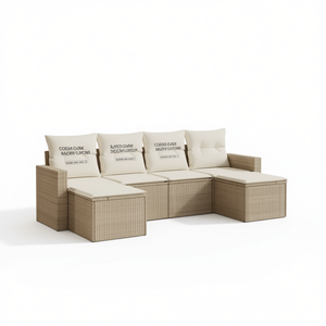 Ensemble de canapés de jardin en rotin beige avec rangement, mobilier d'extérieur 4 places, design contemporain - Product Image 1