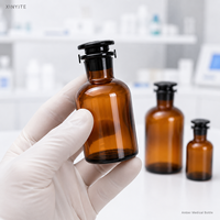 Flacon de Réactif en Verre Ambré avec Bouchon en Verre Meulé 30ml 60ml 100ml 125ml 150ml 200ml 250ml 300ml 500ml Petit Calibre Laboratoire