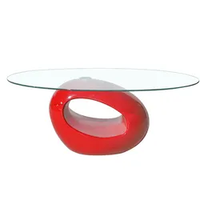 Table basse ovale avec plateau en verre Base moderne en PRF Table d'appoint Meubles d'hôtel de salon Table à thé en verre Goutte d'eau