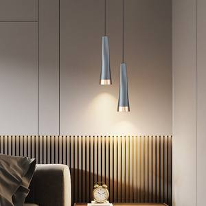 Lustre suspendu de style nordique à tête unique, en aluminium électroplaqué de luxe, avec bande LED, protection oculaire, hauteur réglable, pour chambre moyenne - Product Image 1