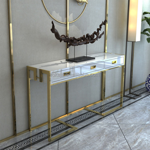 Vendita calda in legno <span class=keywords><strong>consolle</strong></span> da tavolo di lusso Villa <span class=keywords><strong>corridoio</strong></span> oro telaio in acciaio inossidabile tavolo d'ingresso Hotel sala d'ingresso Console tavoli - Product Image 4
