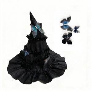 Sombrero de Bruja de Halloween Lu Lingyao, Negro Texturizado con Mariposa, Talla Única, Estilo Gótico Oscuro, Accesorio para Fiesta - Product Image 3