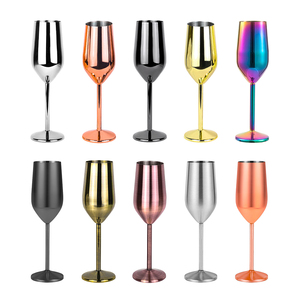 Custom Logo Colored 220ml Long Stem Metal <strong>Champagne</strong> <strong>Flute</strong> SS304 Stainless Steel Sparking Wine Glass for Bar Party Restaurant - Product Image 1