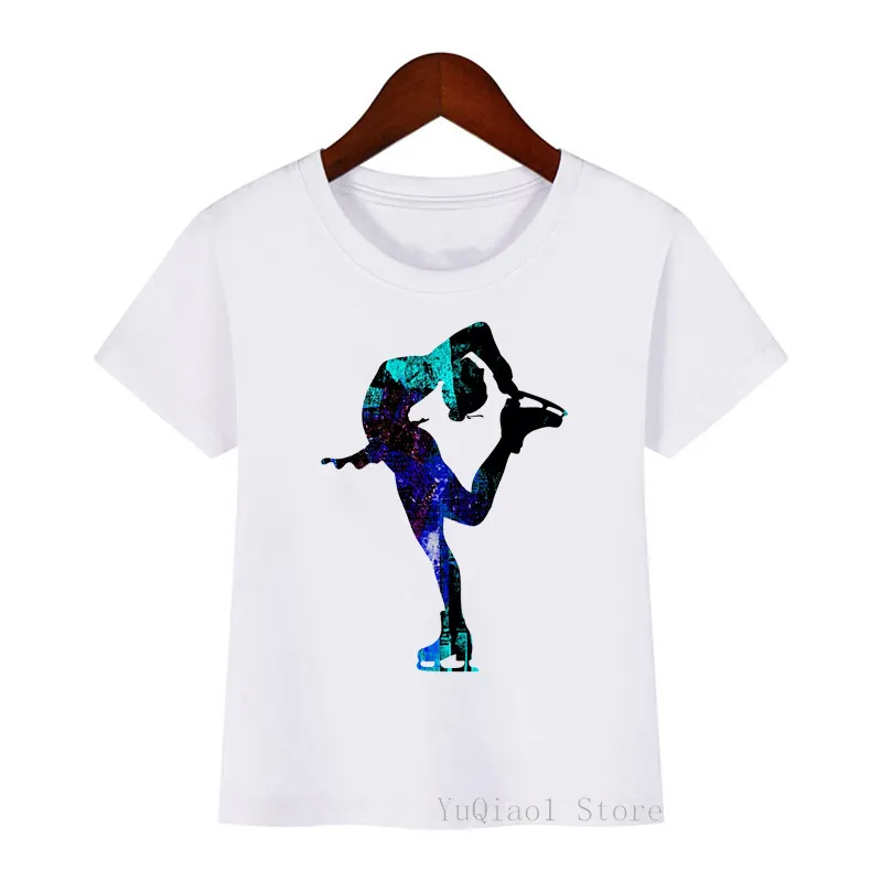 Watercolor Figure Skating Art Print Tshirt Boys Girls Class Clothes White T Shirt Kids Top Children'S Clothing From 3 To 13 Year