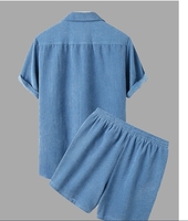Commerce extérieur vêtements européens et américains pour hommes 2025 été nouvelle couleur unie velours côtelé costume décontracté col chemise ensemble de shorts